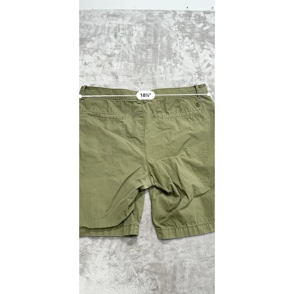 Original Penguin Khaki Shorts Mens Size 36 Green Zippered Button Embroidered